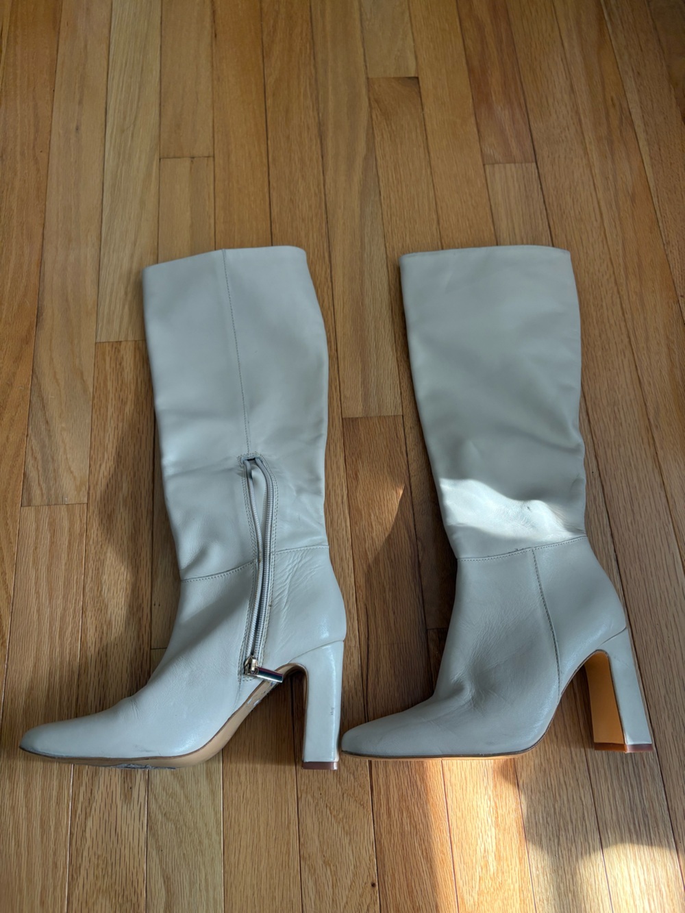 Mango Cream Knee-High Leather Boots